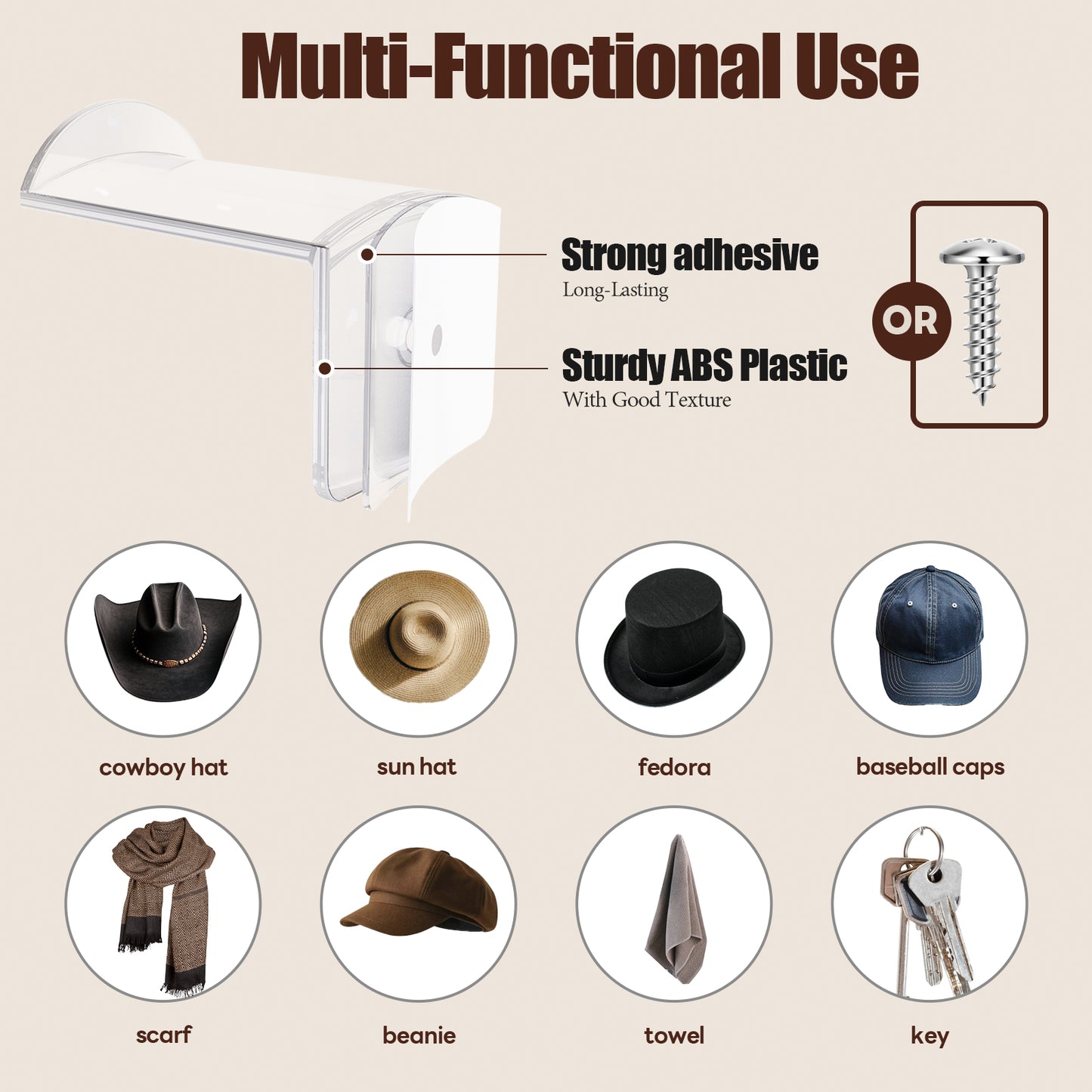 Adhesive Cowboy Hat Hooks - Clear