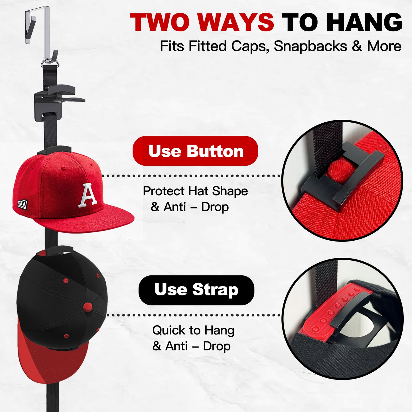 Hat Rack for Wall- 2 Straps