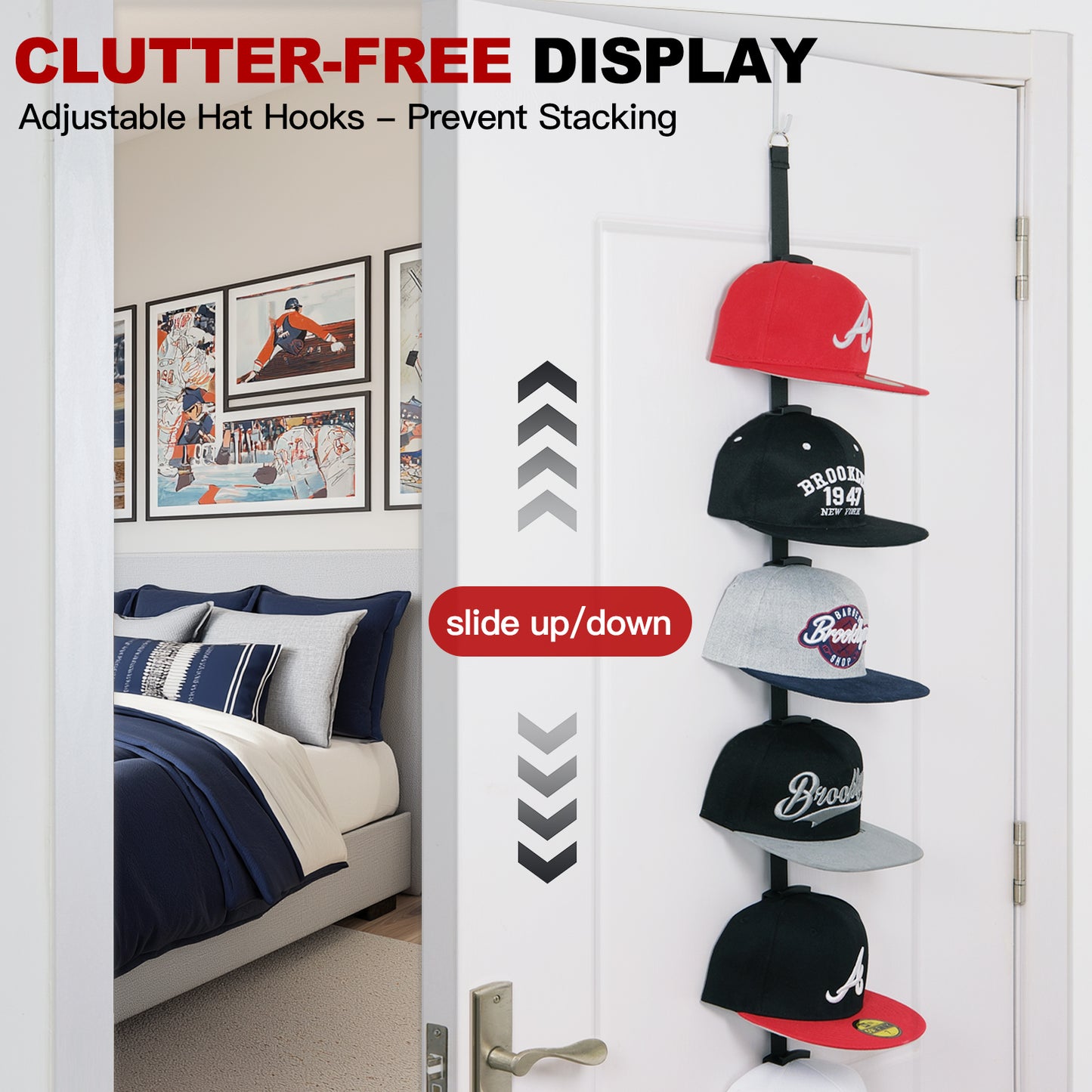 Hat Rack for Wall- 2 Straps